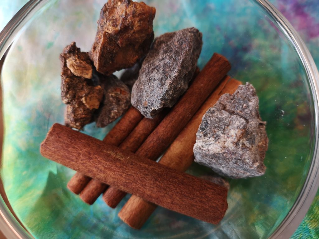 frankincense, Myrrh, and Cinnamon bark